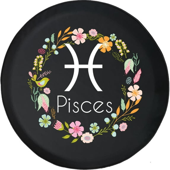 Black Tire Covers - Tire Accessories for Campers, SUVs, Trailers, Trucks, RVs and More | Circle Floral Horoscope Pisces Black 30 Inch
