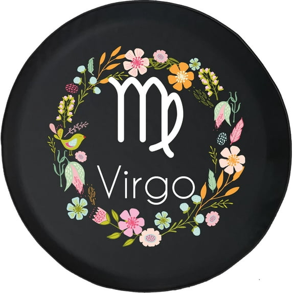 Black Tire Covers - Tire Accessories for Campers, SUVs, Trailers, Trucks, RVs and More | Circle Floral Horoscope Virgo Black 33 Inch