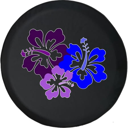 Black Tire Covers - Tire Accessories for Campers, SUVs, Trailers, Trucks, RVs and More | Colorful Hibiscus Flower Black 32 Inch