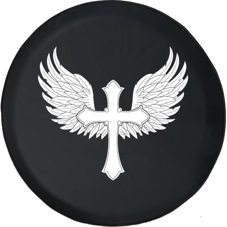 Black Tire Covers - Tire Accessories for Campers, SUVs, Trailers, Trucks, RVs and More | Cross Angel Wings Black 29 Inch