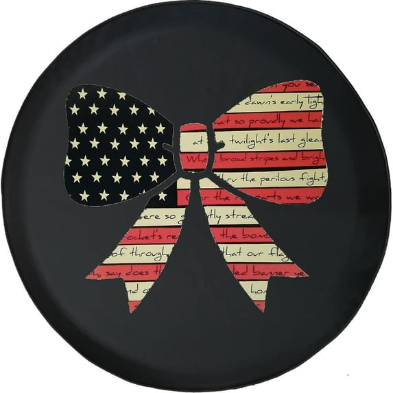 Black Tire Covers - Tire Accessories for Campers, SUVs, Trailers, Trucks, RVs and More | Cute American Flag Bow Ribbon Black 31 Inch
