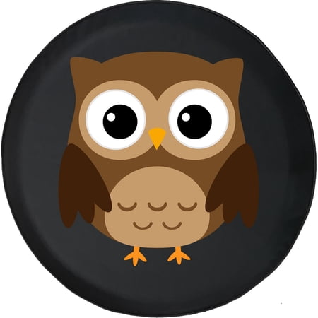 Black Tire Covers - Tire Accessories for Campers, SUVs, Trailers, Trucks, RVs and More | Cute Little Animal Brown Owl Big Eyes Black 33 Inch