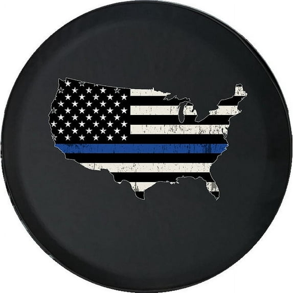 Black Tire Covers - Tire Accessories for Campers, SUVs, Trailers, Trucks, RVs and More | Dark Police Blue Line Black 30 Inch