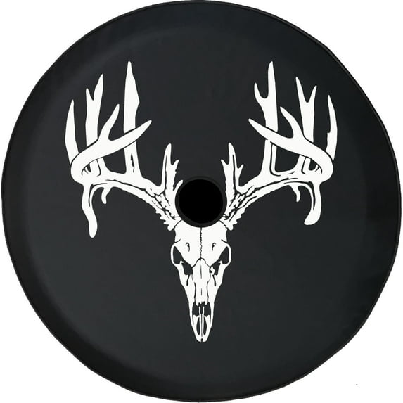 Black Tire Covers - Tire Accessories for Campers, SUVs, Trailers, Trucks, RVs and More | Deer Hunting Skull Black 32 Inch With Backup Camera Hole
