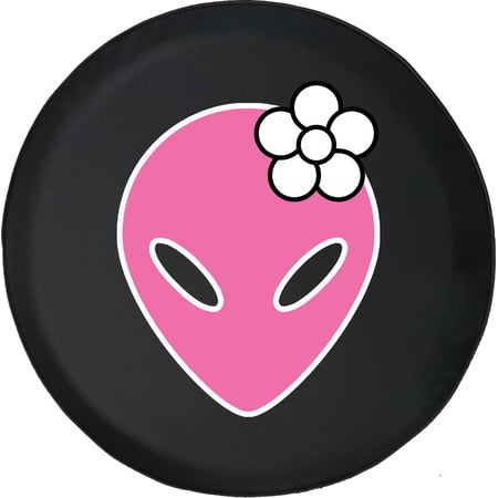Black Tire Covers - Tire Accessories for Campers, SUVs, Trailers, Trucks, RVs and More | Digital Girly Pink Alien with Flower Black 29 Inch