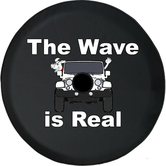 Black Tire Covers - Tire Accessories for Campers, SUVs, Trailers, Trucks, RVs and More | Dog Paw Real Wave Black 33 Inch with Backup Camera Hole