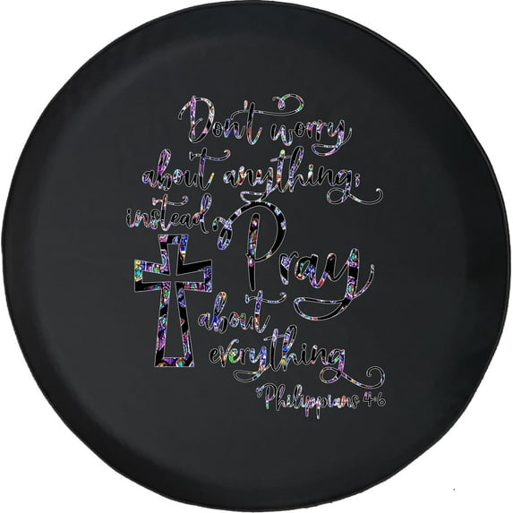 Black Tire Covers - Tire Accessories for Campers, SUVs, Trailers, Trucks, RVs and More | Don't Worry Pray Cross Faith Black 28 Inch