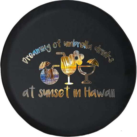 Black Tire Covers - Tire Accessories for Campers, SUVs, Trailers, Trucks, RVs and More | Dreaming Sunset in Hawaii Breeze Black 32 Inch