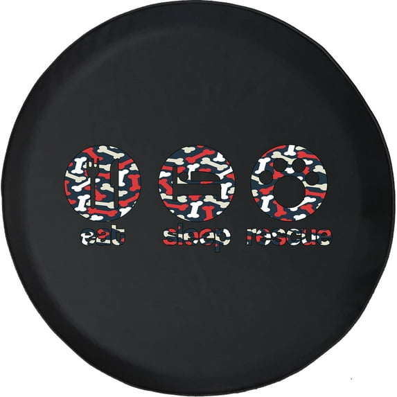 Black Tire Covers - Tire Accessories for Campers, SUVs, Trailers, Trucks, RVs and More | Eat Sleep Rescue Dog Black 35 Inch