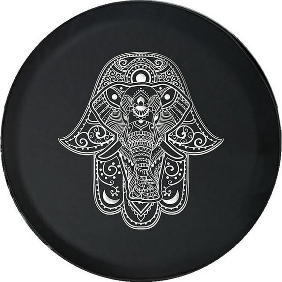 Black Tire Covers - Tire Accessories for Campers, SUVs, Trailers, Trucks, RVs and More | Elephant Mandala Hand Black 32 Inch