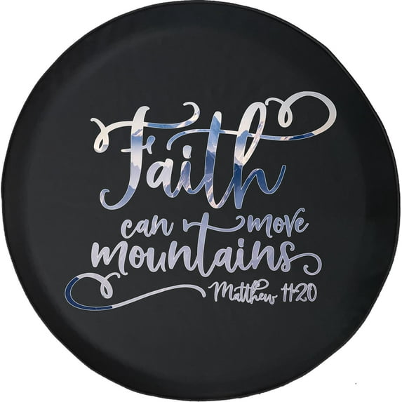 Black Tire Covers - Tire Accessories for Campers, SUVs, Trailers, Trucks, RVs and More | Faith Can Move Mountains Matthew Faith Jesus Black 32 Inch