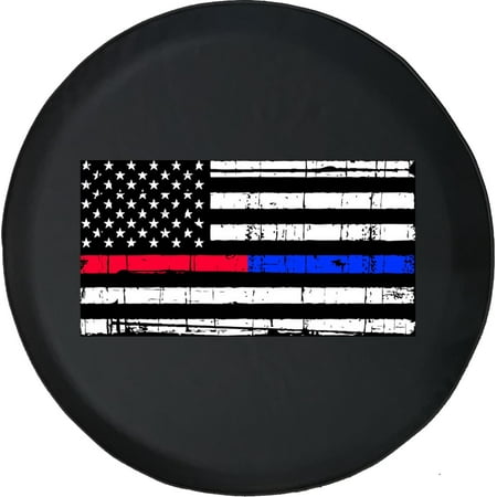Black Tire Covers - Tire Accessories for Campers, SUVs, Trailers, Trucks, RVs and More | Fire Police American Flag Black 29 Inch