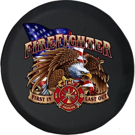 Black Tire Covers - Tire Accessories for Campers, SUVs, Trailers, Trucks, RVs and More | First in Last Out Fire Rescue Eagle Black 31 Inch