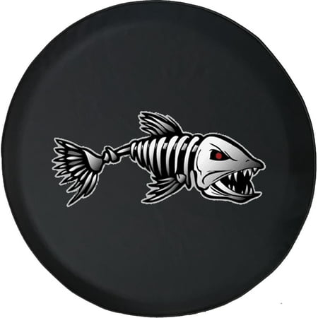 Black Tire Covers - Tire Accessories for Campers, SUVs, Trailers, Trucks, RVs and More | Fish Skeleton Black 35 Inch