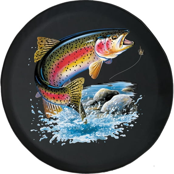 Black Tire Covers - Tire Accessories for Campers, SUVs, Trailers, Trucks, RVs and More | Fishing Trout Black 33 Inch