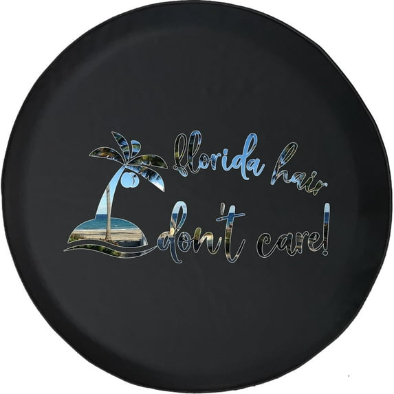 Black Tire Covers - Tire Accessories for Campers, SUVs, Trailers, Trucks, RVs and More | Florida Hair Don't Care Beach Sun Palm Trees Black 31 Inch
