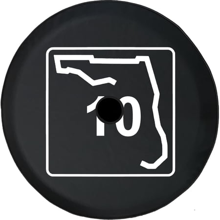 Black Tire Covers - Tire Accessories for Campers, SUVs, Trailers, Trucks, RVs and More | Florida State Route 10 Black 33 Inch with Backup Camera Hole
