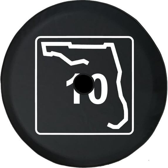 Black Tire Covers - Tire Accessories for Campers, SUVs, Trailers, Trucks, RVs and More | Florida State Route 10 Black 33 Inch with Backup Camera Hole