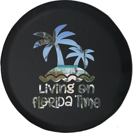 Black Tire Covers - Tire Accessories for Campers, SUVs, Trailers, Trucks, RVs and More | Florida Time Summer Beach Palm Trees Black 29 Inch
