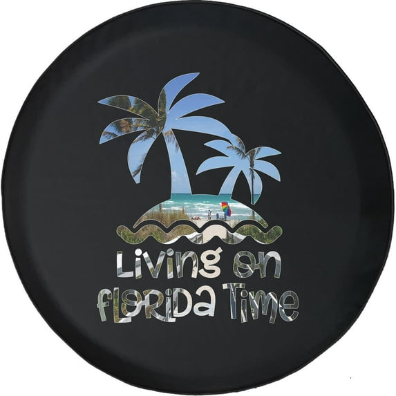 Black Tire Covers - Tire Accessories for Campers, SUVs, Trailers, Trucks, RVs and More | Florida Time Summer Beach Palm Trees Black 32 Inch