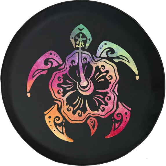 Black Tire Covers - Tire Accessories for Campers, SUVs, Trailers, Trucks, RVs and More | Flower Sea Turtle Black 33 Inch