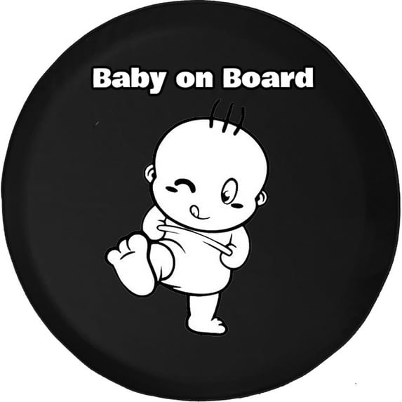 Black Tire Covers - Tire Accessories for Campers, SUVs, Trailers, Trucks, RVs and More | Funny Baby on Board Black 32 Inch