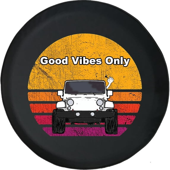 Black Tire Covers - Tire Accessories for Campers, SUVs, Trailers, Trucks, RVs and More | Good Life Retro Sunset Black 30 Inch
