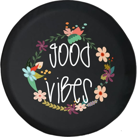 Black Tire Covers - Tire Accessories for Campers, SUVs, Trailers, Trucks, RVs and More | Good Vibes Flowers Black 35 Inch