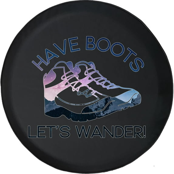 Black Tire Covers - Tire Accessories for Campers, SUVs, Trailers, Trucks, RVs and More | Have Boots Let's Wander Mountain Trail Hiking Black 28 Inch
