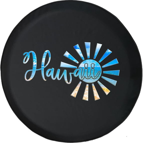 Black Tire Covers - Tire Accessories for Campers, SUVs, Trailers, Trucks, RVs and More | Hawaii Sun Beach Water Black 28 Inch