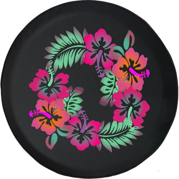 Black Tire Covers - Tire Accessories for Campers, SUVs, Trailers, Trucks, RVs and More | Hawaiian Tropical Flowers Black 35 Inch