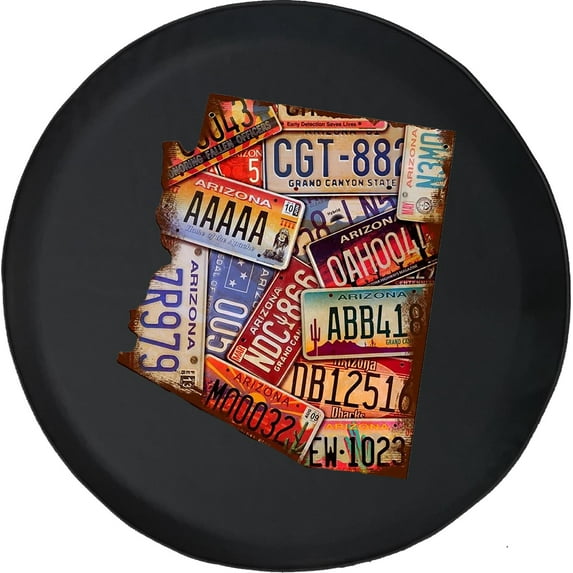 Black Tire Covers - Tire Accessories for Campers, SUVs, Trailers, Trucks, RVs and More | Historic Arizona License Plate Black 31 Inch
