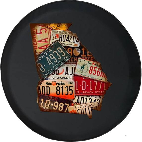 Black Tire Covers - Tire Accessories for Campers, SUVs, Trailers, Trucks, RVs and More | Historic Georgia License Plate Black 28 Inch