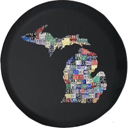 Black Tire Covers - Tire Accessories for Campers, SUVs, Trailers, Trucks, RVs and More | Historic Michigan License Plate Black 30 Inch