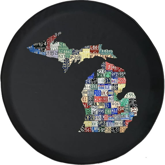 Black Tire Covers - Tire Accessories for Campers, SUVs, Trailers, Trucks, RVs and More | Historic Michigan License Plate Black 32 Inch