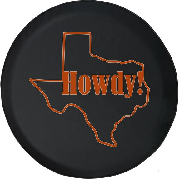 Black Tire Covers - Tire Accessories for Campers, SUVs, Trailers, Trucks, RVs and More | Howdy! Texas Orange State Outline Black 32 Inch