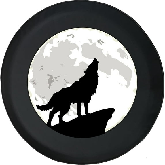 Black Tire Covers - Tire Accessories for Campers, SUVs, Trailers, Trucks, RVs and More | Howling at The Moon Wolf Black 28 Inch