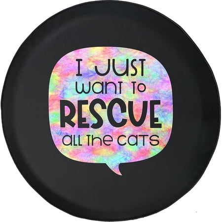 Black Tire Covers - Tire Accessories for Campers, SUVs, Trailers, Trucks, RVs and More | I Just Want to Rescue All The Cats Black 35 Inch