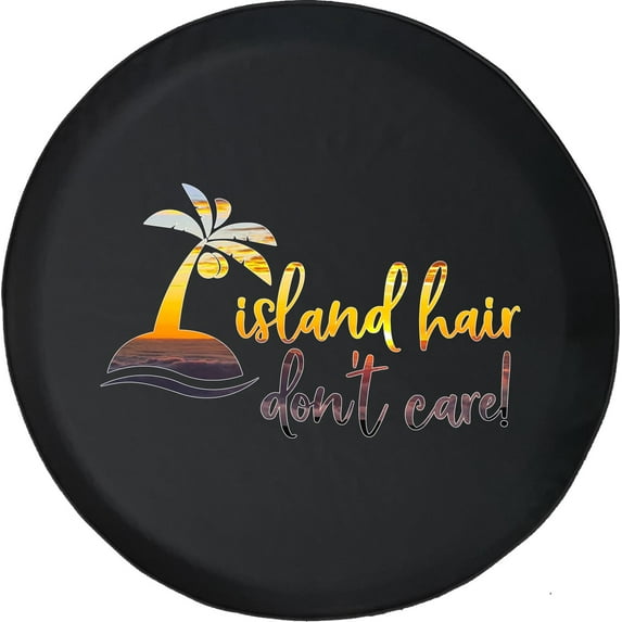Black Tire Covers - Tire Accessories for Campers, SUVs, Trailers, Trucks, RVs and More | Island Hair Don't Care Sunset Palm Trees Black 33 Inch