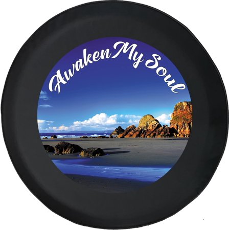 Black Tire Covers - Tire Accessories for Campers, SUVs, Trailers, Trucks, RVs and More | Isolated Beach Golden Sun Awaken My Soul Black 28 Inch