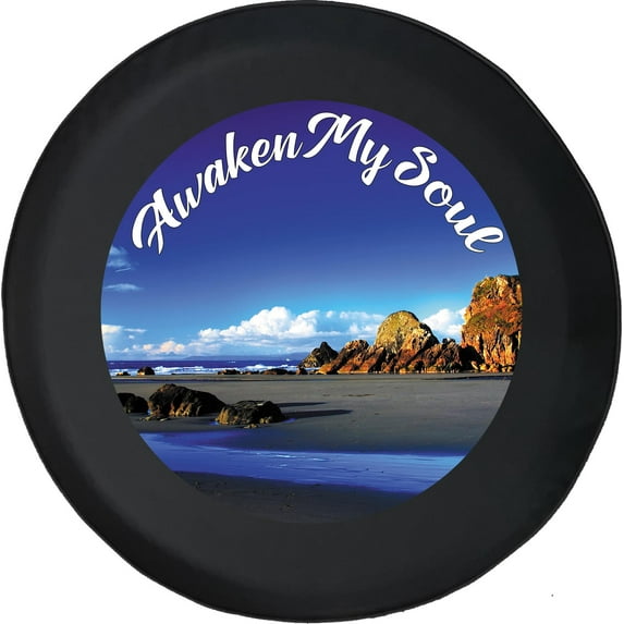 Black Tire Covers - Tire Accessories for Campers, SUVs, Trailers, Trucks, RVs and More | Isolated Beach Golden Sun Awaken My Soul Black 32 Inch