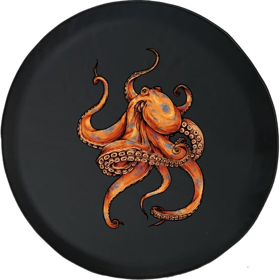Black Tire Covers - Tire Accessories for Campers, SUVs, Trailers, Trucks, RVs and More | Kraken Octopus Black 33 Inch