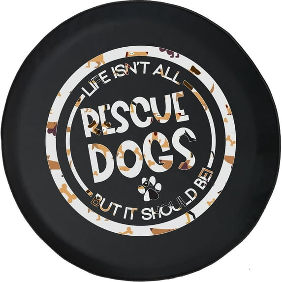 Black Tire Covers - Tire Accessories for Campers, SUVs, Trailers, Trucks, RVs and More | Life Rescue Dog Paw Prints Black 28 Inch