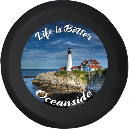 Black Tire Covers - Tire Accessories for Campers, SUVs, Trailers, Trucks, RVs and More | Life is Better Lighthouse Black 29 Inch