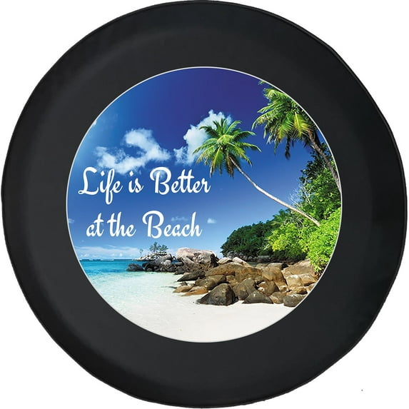 Black Tire Covers - Tire Accessories for Campers, SUVs, Trailers, Trucks, RVs and More | Life is Better at The Beach Black 35 Inch