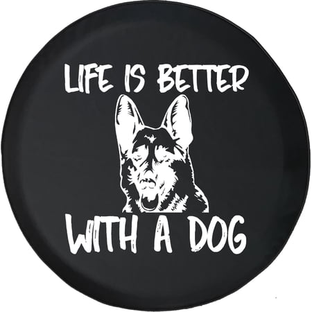 Black Tire Covers - Tire Accessories for Campers, SUVs, Trailers, Trucks, RVs and More | Life is Better with a Dog German Sheppard Black 32 Inch