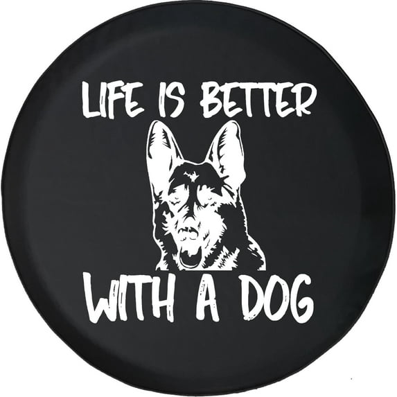 Black Tire Covers - Tire Accessories for Campers, SUVs, Trailers, Trucks, RVs and More | Life is Better with a Dog German Sheppard Black 35 Inch