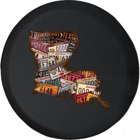 Black Tire Covers - Tire Accessories for Campers, SUVs, Trailers, Trucks, RVs and More | Louisiana License Plate Black 28 Inch