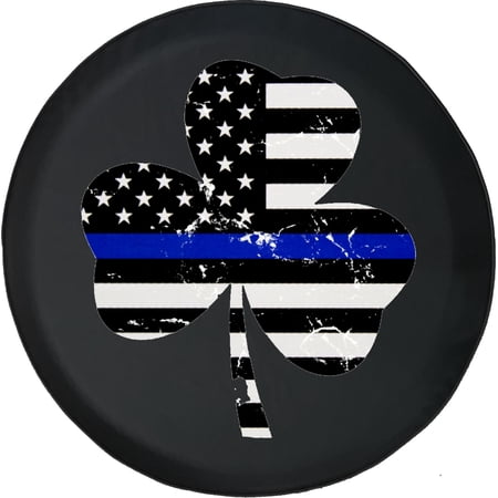 Black Tire Covers - Tire Accessories for Campers, SUVs, Trailers, Trucks, RVs and More | Lucky Shamrock Police Flag USA Black 33 Inch