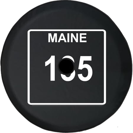 Black Tire Covers - Tire Accessories for Campers, SUVs, Trailers, Trucks, RVs and More | Maine State Route 135 Black 32 Inch With Backup Camera Hole